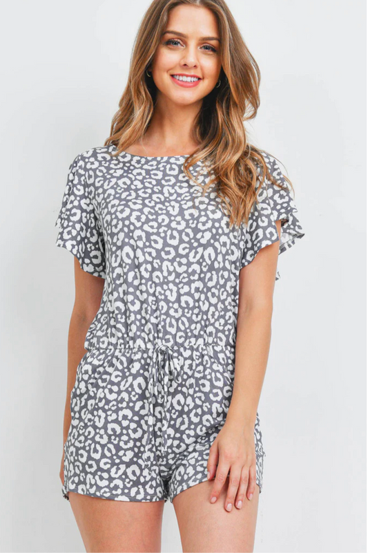 Leopard Butterfly Sleeve Romper
