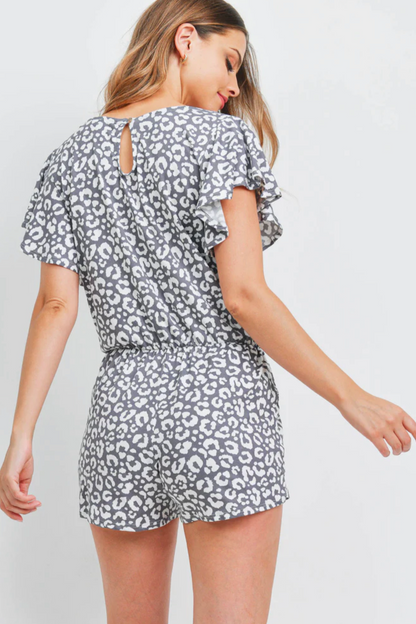 Leopard Butterfly Sleeve Romper