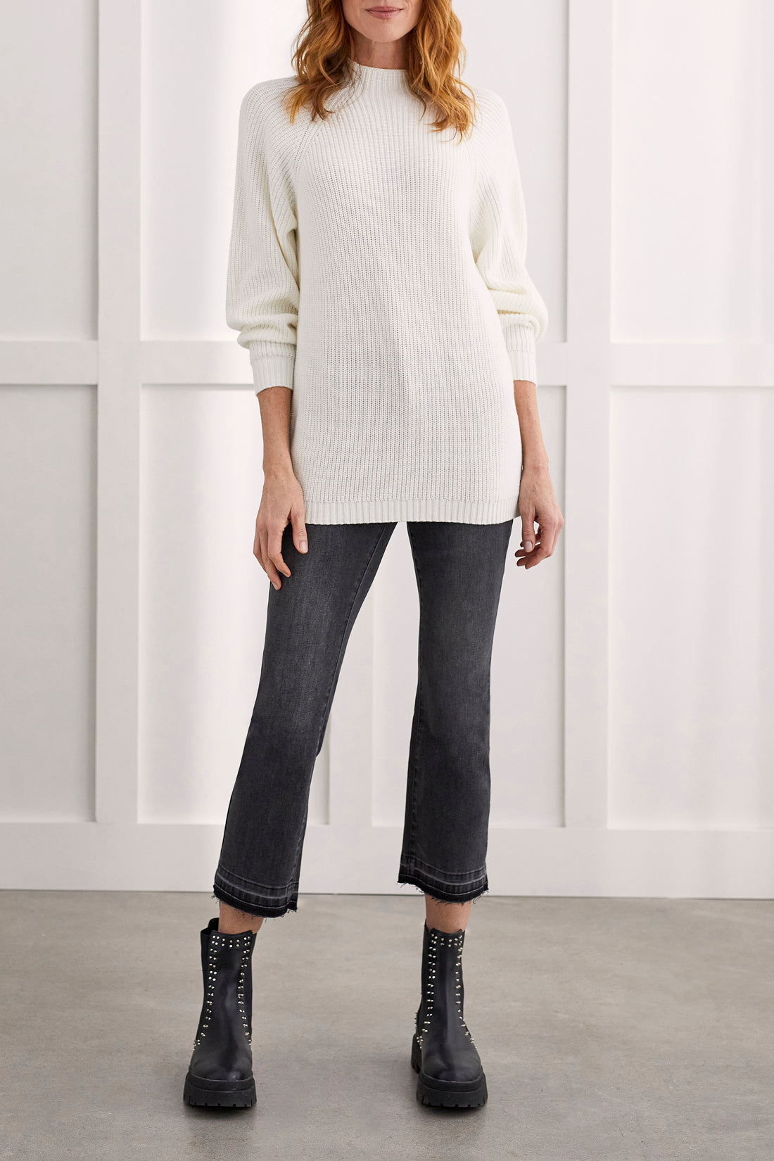 Mock Neck Long Sweater- Cream