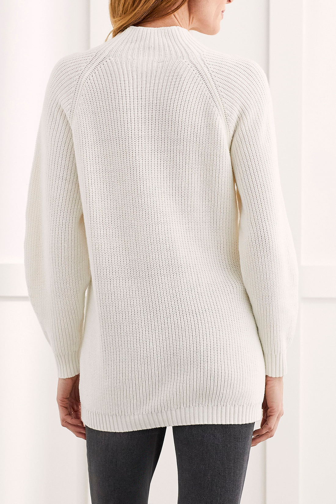 Mock Neck Long Sweater- Cream