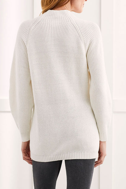 Mock Neck Long Sweater- Cream
