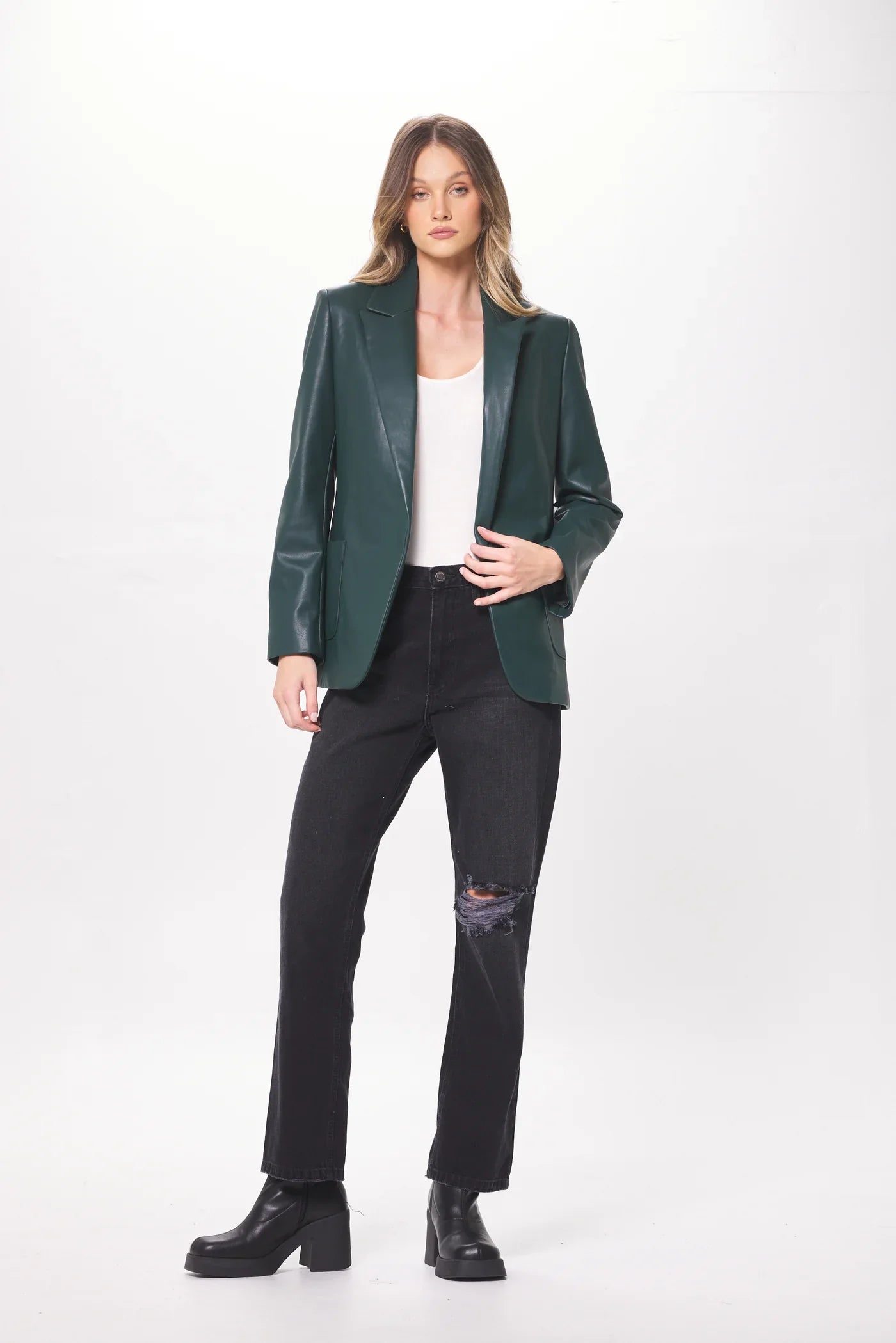 Faux Leather Blazer