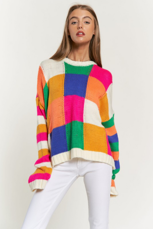 Multi Color Blocked Checker Sweater