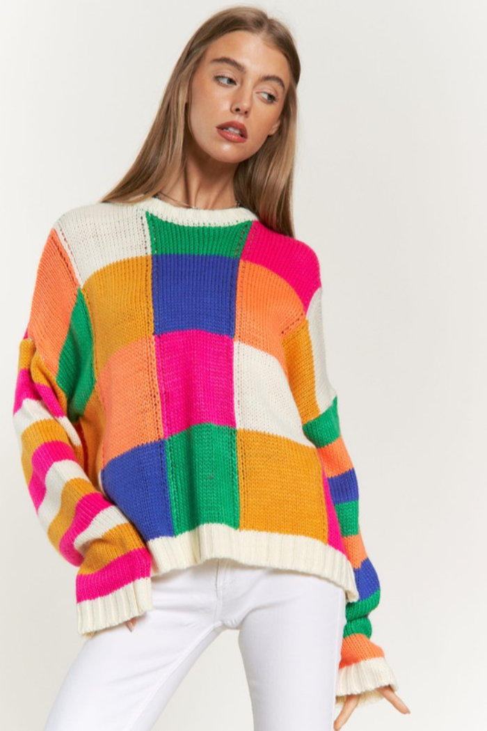 Multi Color Blocked Checker Sweater