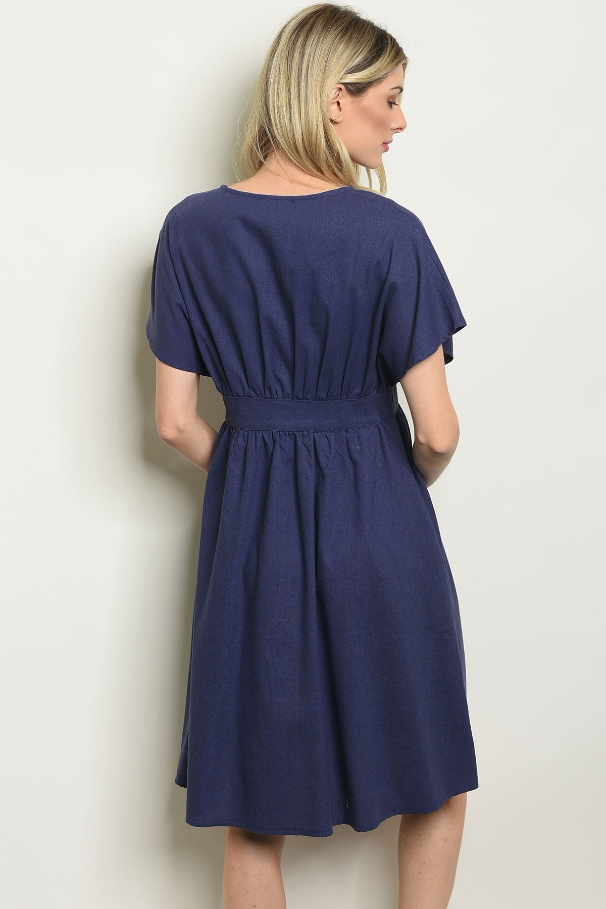 Navy Linen Buttons Dress