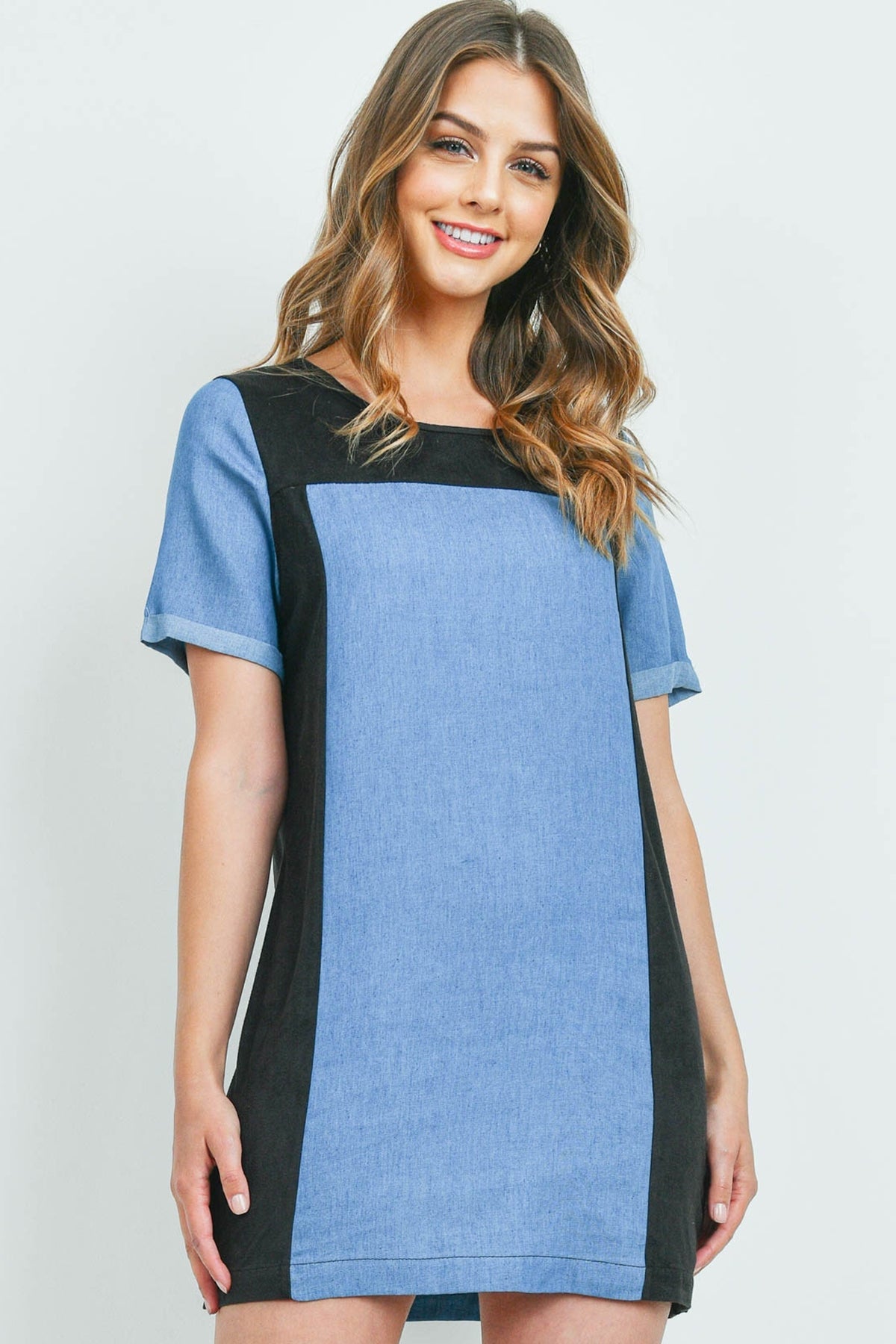 Chambray Block Shift Dress