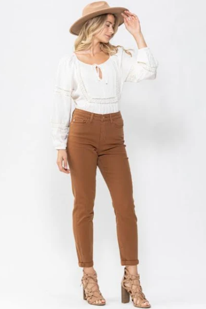 High Waist Brown Slim Denim Pant