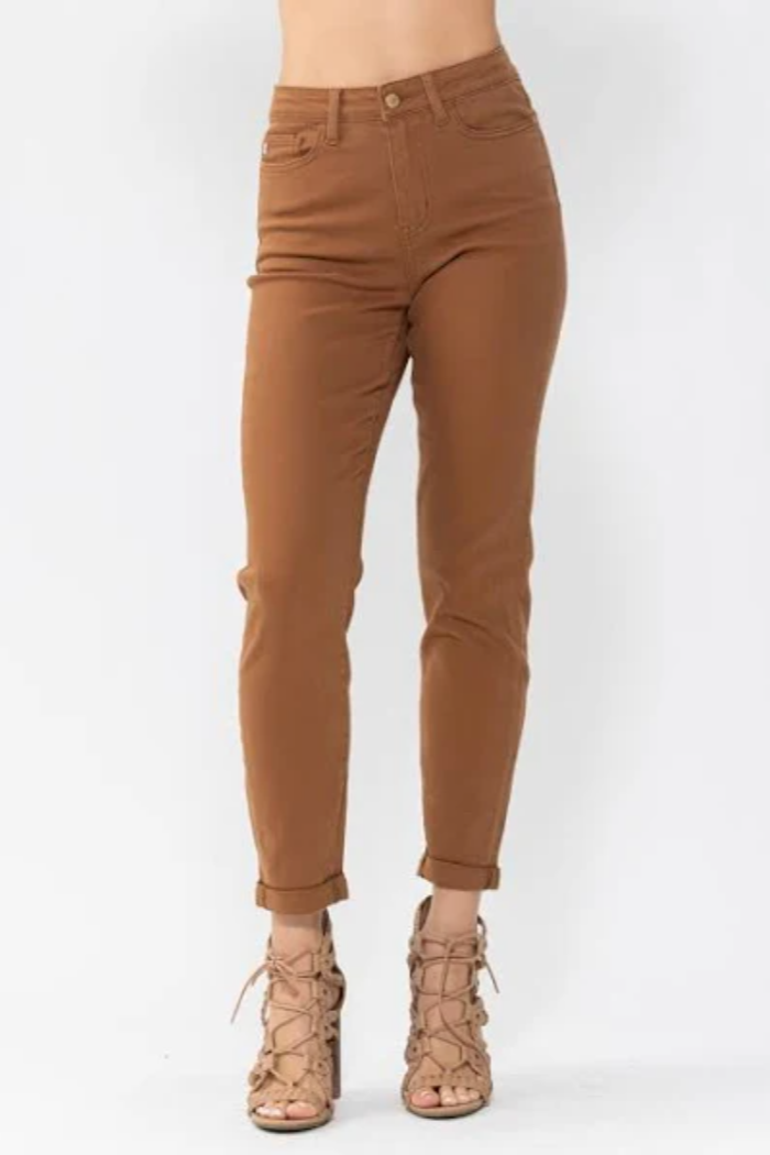 High Waist Brown Slim Denim Pant