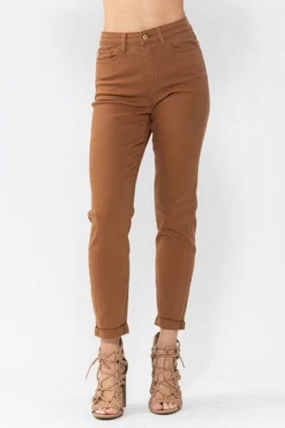 High Waist Brown Slim Denim Pant