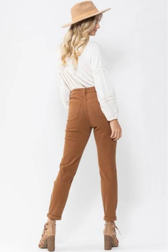 High Waist Brown Slim Denim Pant