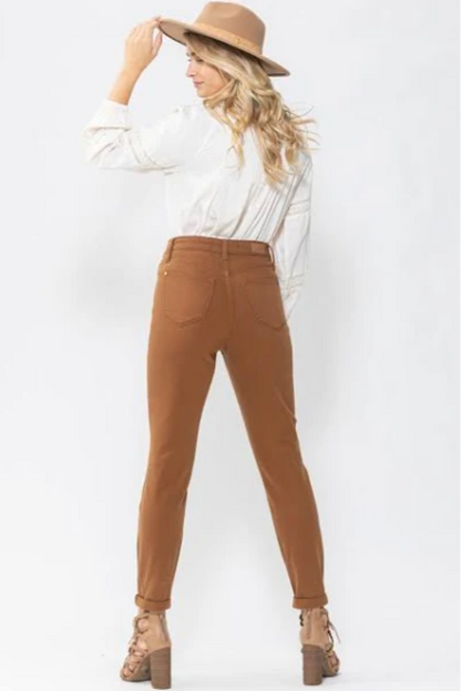 High Waist Brown Slim Denim Pant