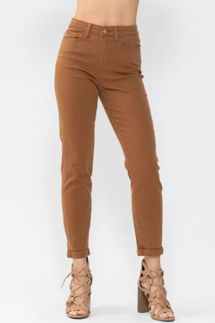 High Waist Brown Slim Denim Pant