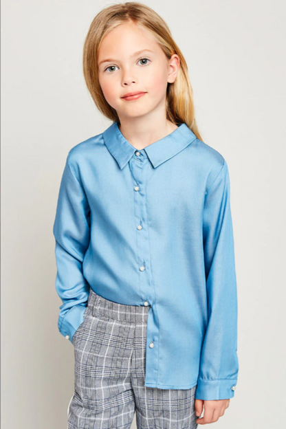 Girls Pearl Button Down Shirt