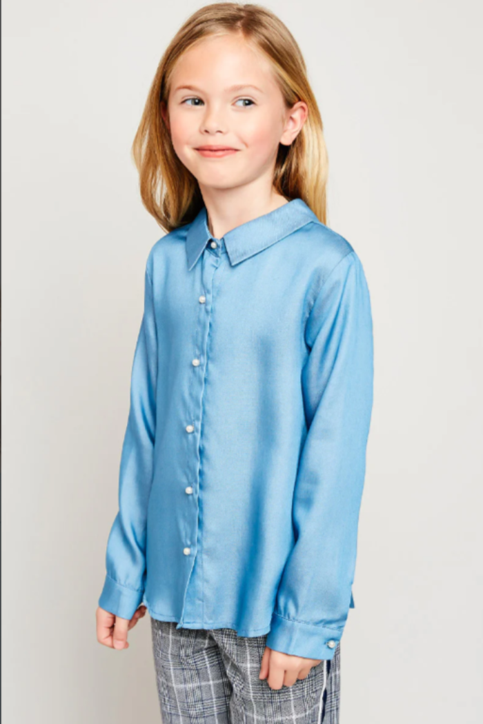 Girls Pearl Button Down Shirt