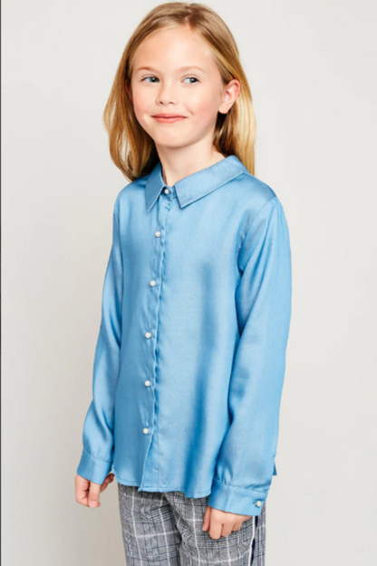 Girls Pearl Button Down Shirt