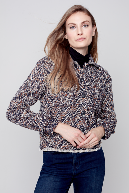 Tweed Cropped Shirt w/Zig Zag Pattern