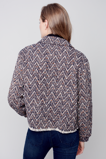 Tweed Cropped Shirt w/Zig Zag Pattern