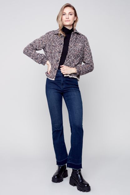 Tweed Cropped Shirt w/Zig Zag Pattern