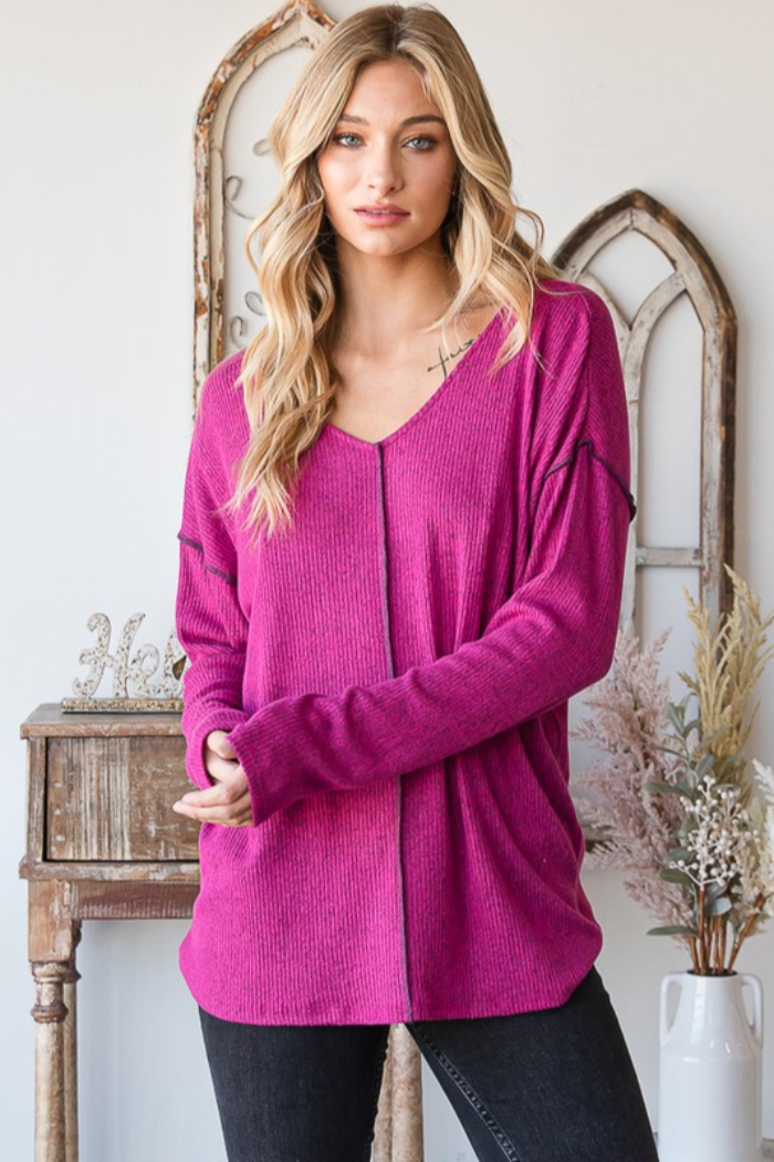 Ribbed V Neck Top