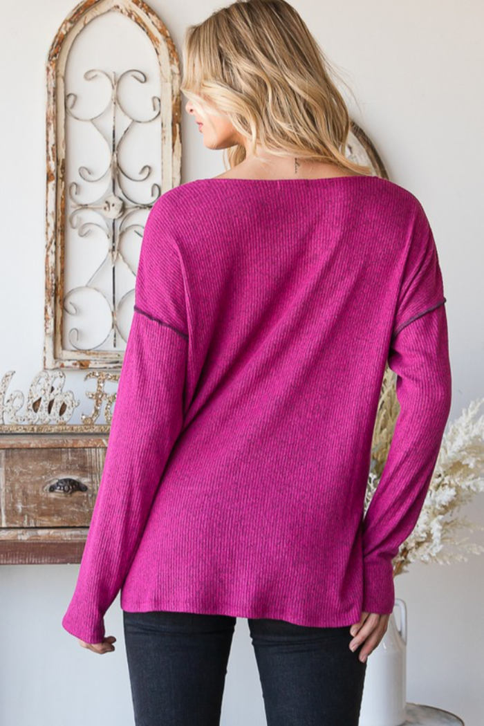 Ribbed V Neck Top