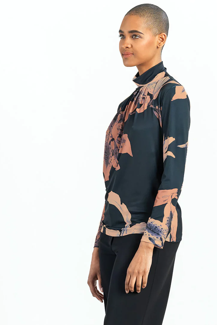 Mock-neck Pleated-Detail Top