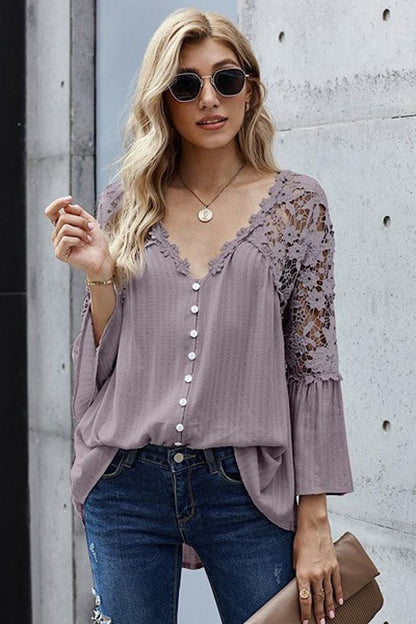 V Neck Floral Lace
