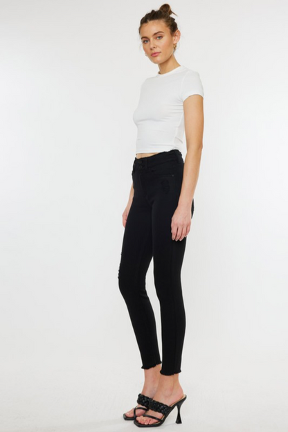 Kan Can High Rise WB Detail Ankle Skinny (KC7317BK)