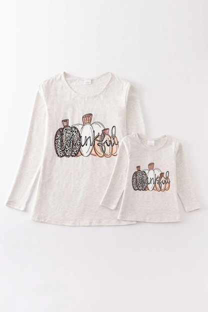 Grey Thankful Pumpkin Top Mommy & Me
