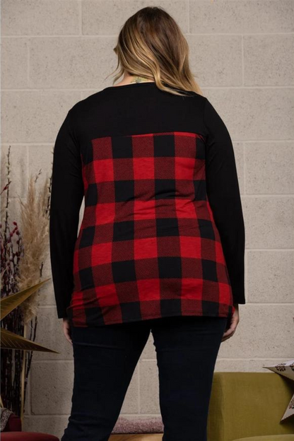 Black/ Madras Print Front Knot Plus Size Top
