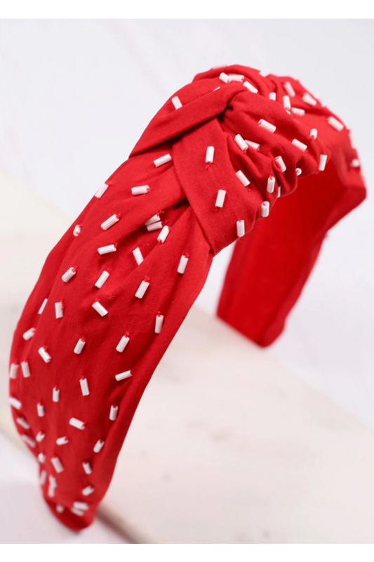 Randall Confetti Bead Headband RED WHITE