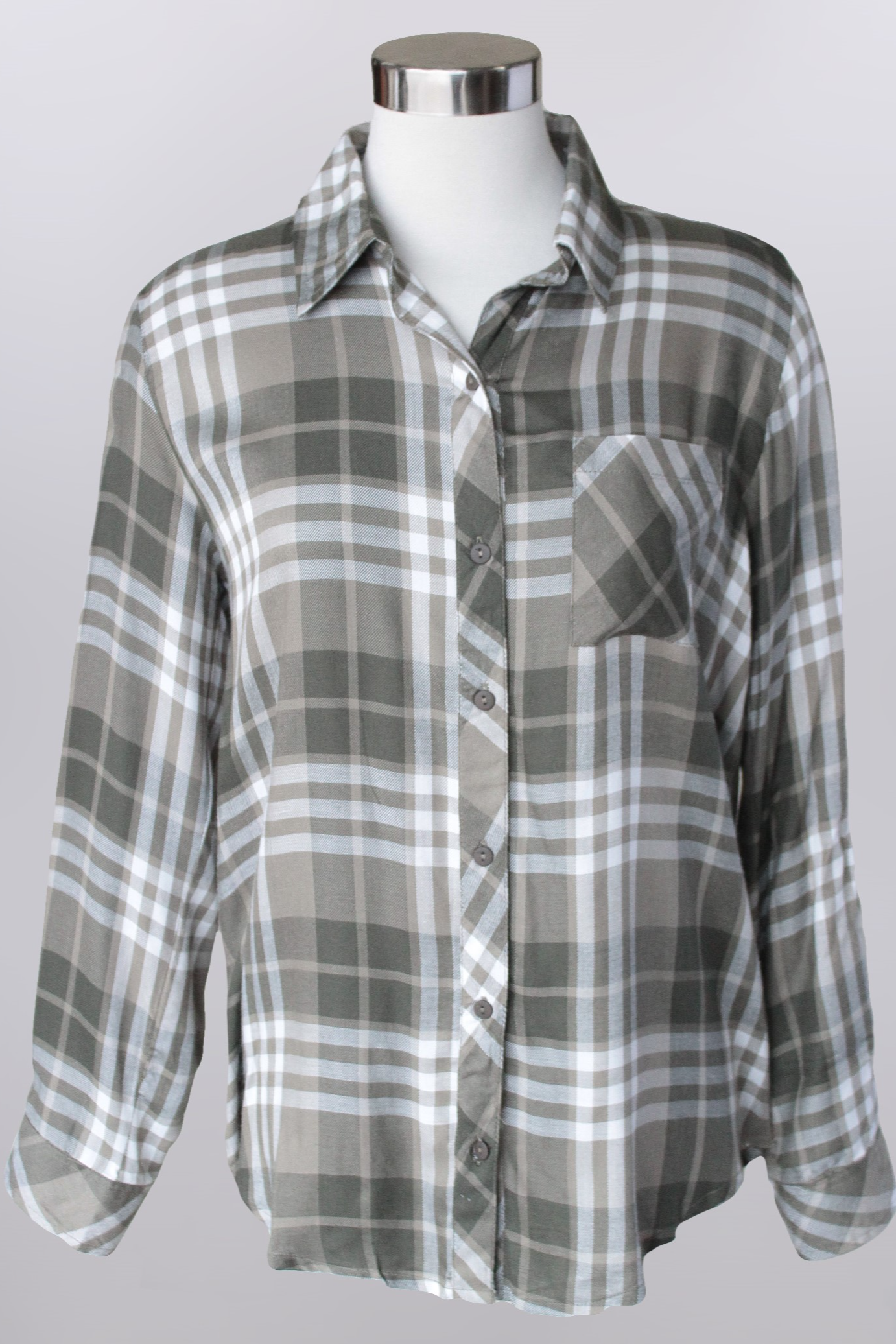 Roll tab 3/4 sleeve button front top