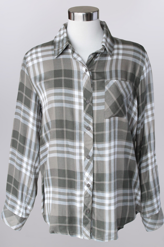 Roll tab 3/4 sleeve button front top