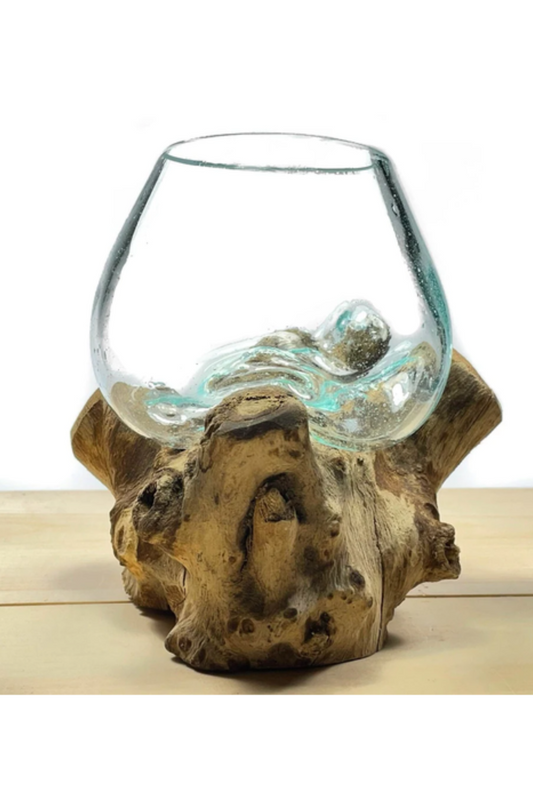 Molten bowl with driftwood base