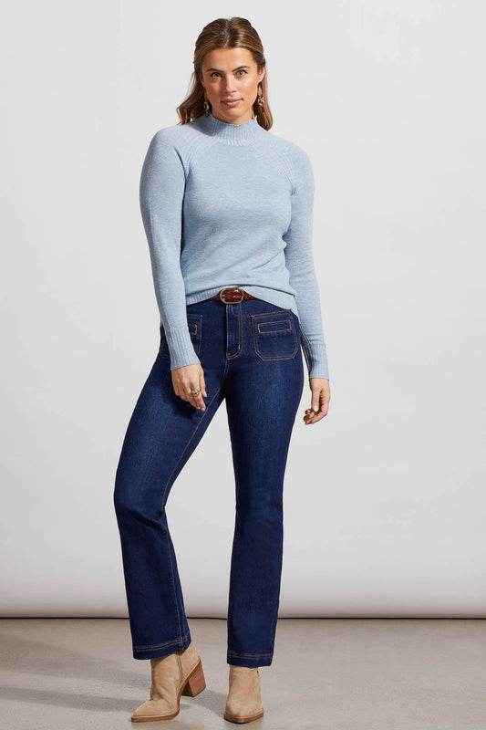 Combo Rib Funnel Neck Sweater - Heather Bluestone