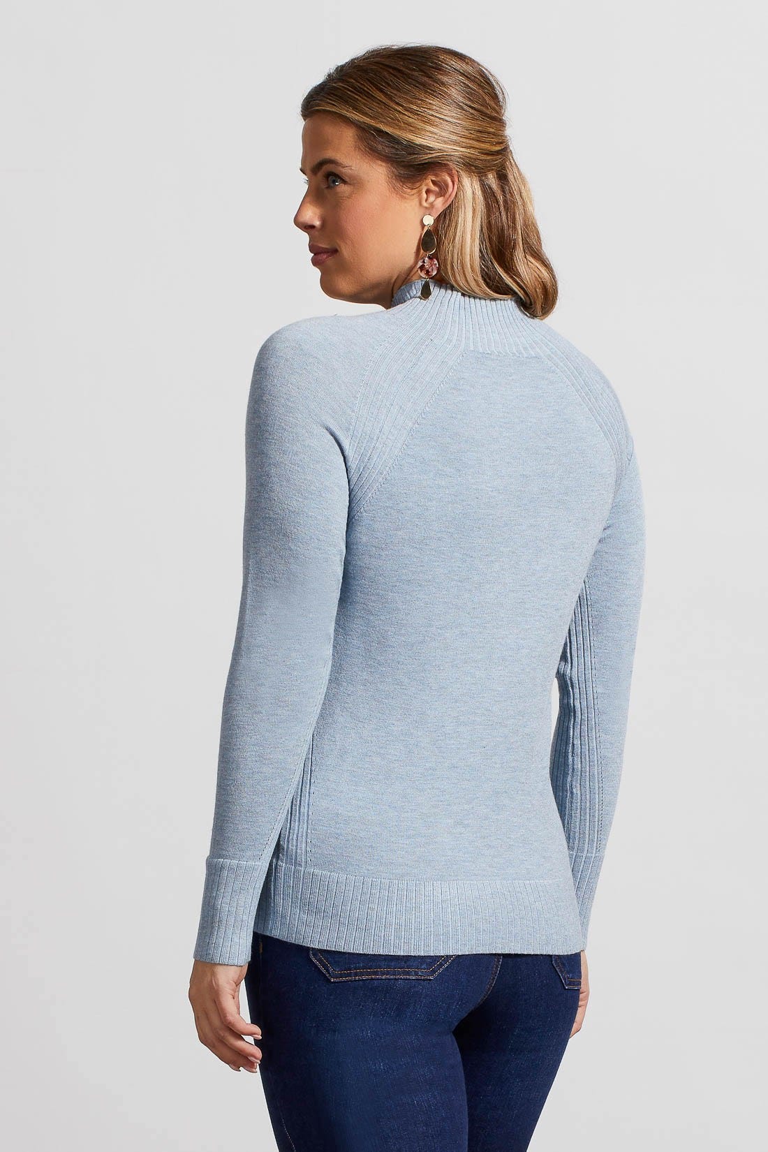 Combo Rib Funnel Neck Sweater - Heather Bluestone