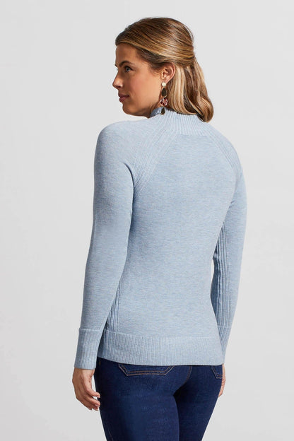 Combo Rib Funnel Neck Sweater - Heather Bluestone
