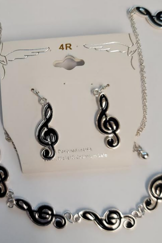 MUSICAL NOTES NECKLACE AND EARRINGS