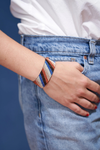 Kenzie Diagonal Stripes Beaded Stretch Bracelet