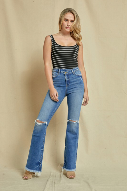 High Rise Criss Cross Flare Jeans