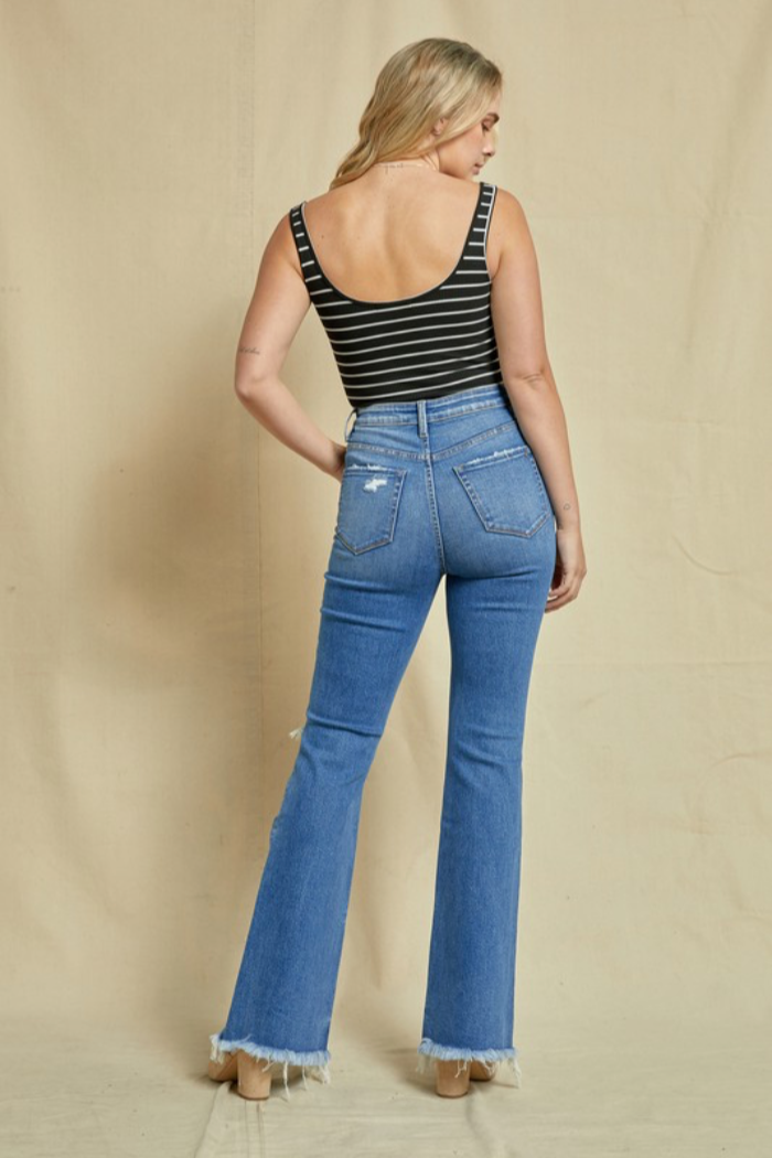 High Rise Criss Cross Flare Jeans