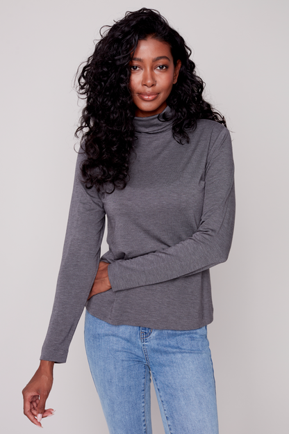 Mock Neck Set In Long Sleeve Top