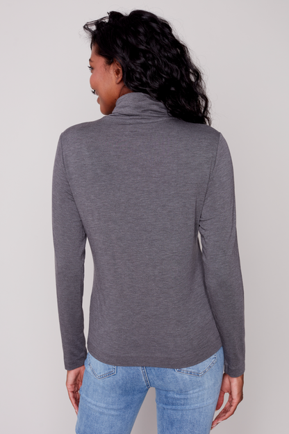 Mock Neck Set In Long Sleeve Top
