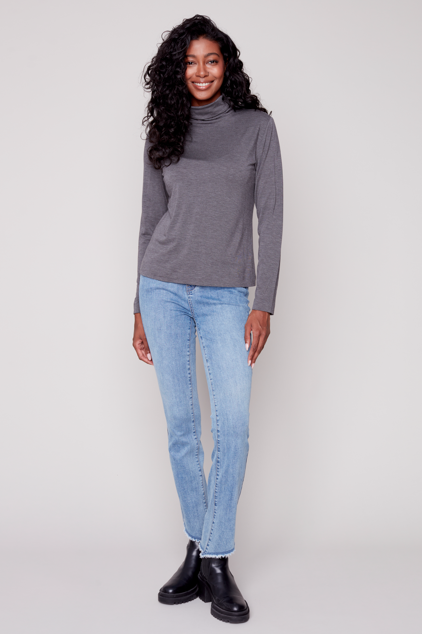 Mock Neck Set In Long Sleeve Top