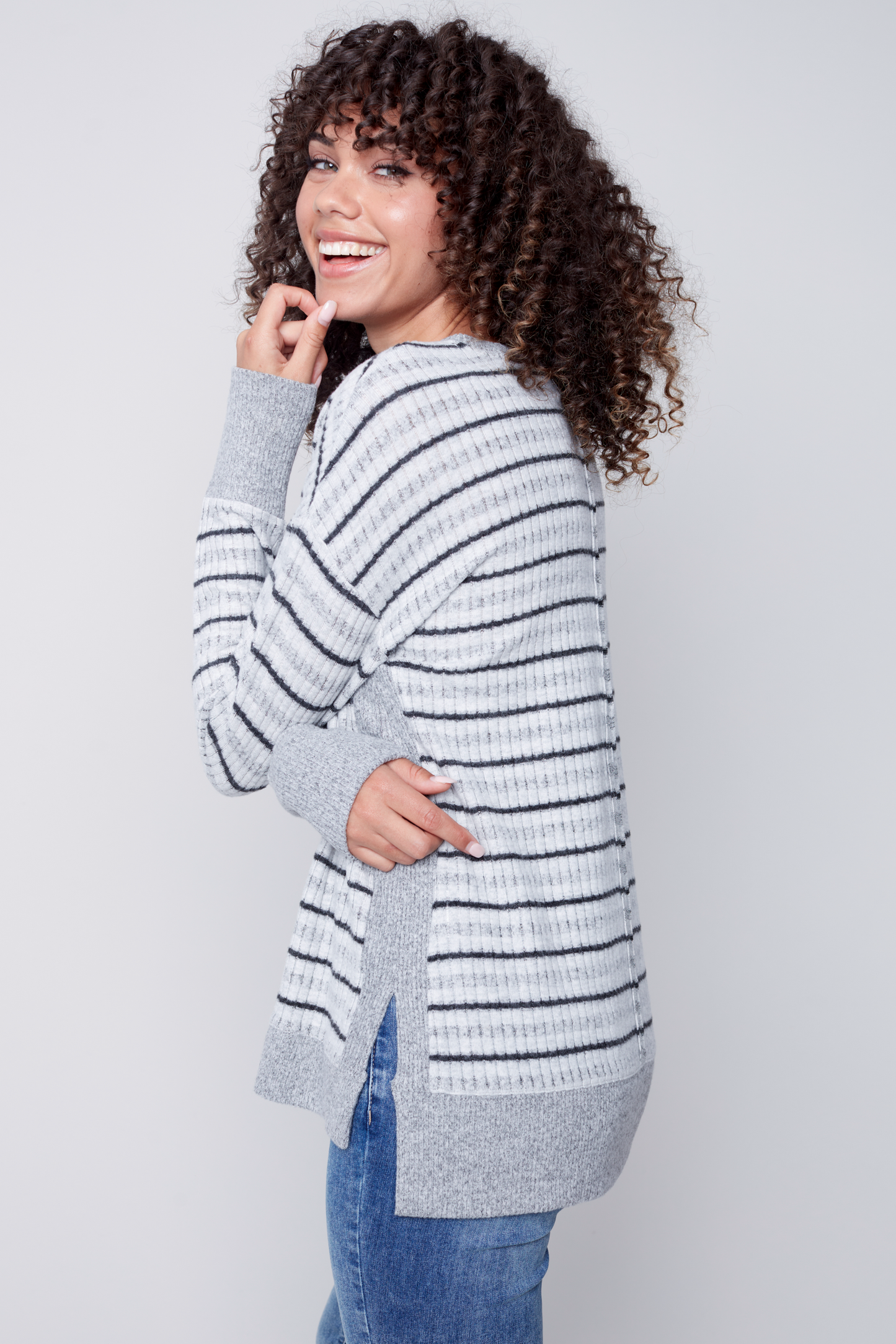 Crew Neck Long Sleeve Plushy Knit Drop-Shoulder Top