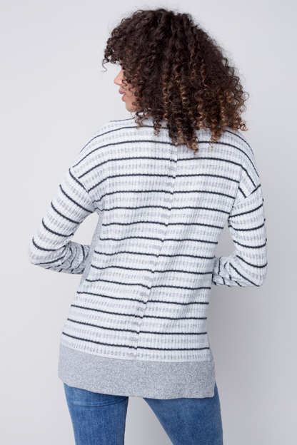 Crew Neck Long Sleeve Plushy Knit Drop-Shoulder Top