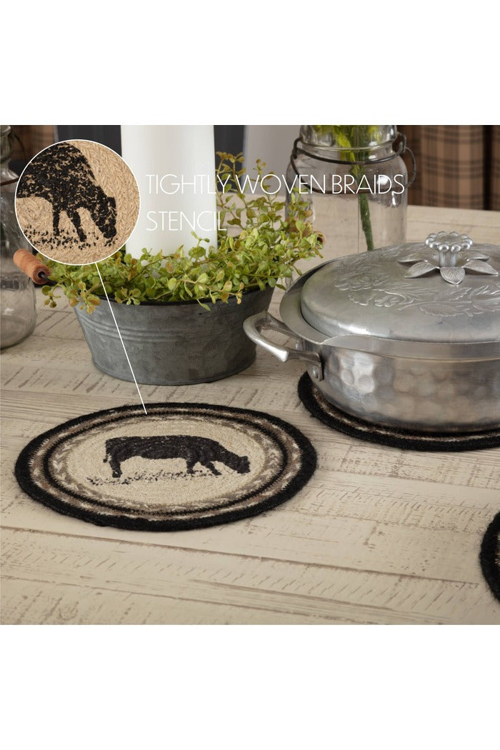 Sawyer Mill Charcoal Cow Jute Trivet 8