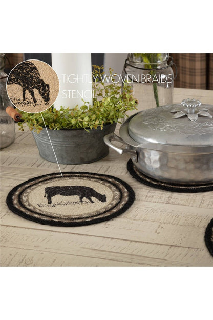 Sawyer Mill Charcoal Cow Jute Trivet 8