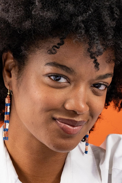 June Checks And Stripes Petite Beaded Fringe Earrings