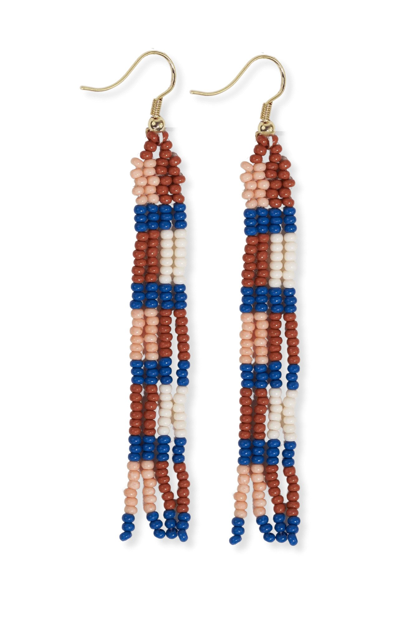 June Checks And Stripes Petite Beaded Fringe Earrings