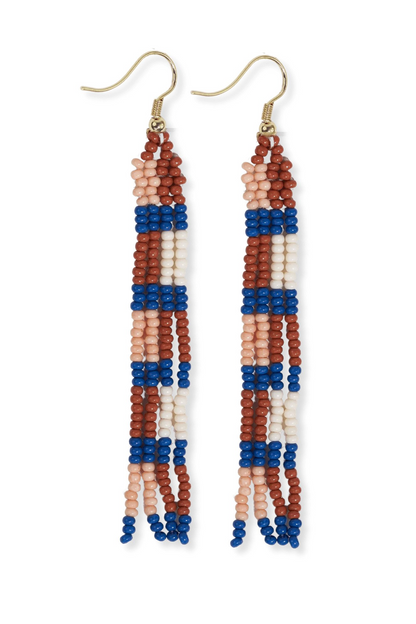 June Checks And Stripes Petite Beaded Fringe Earrings